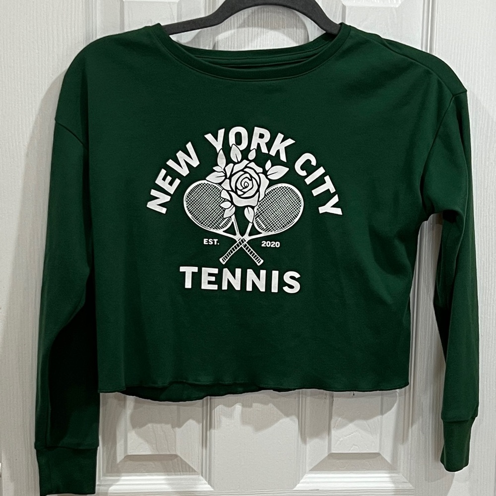 Free Assembly Green New York City Tennis Cropped Sweatshirt - size Large